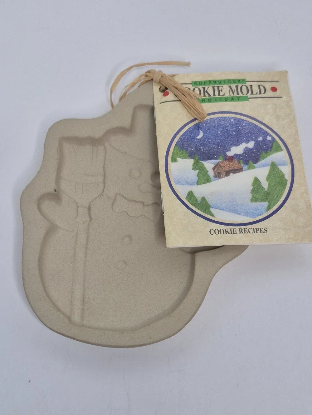 Sassafras Superstone Snowman w Hat and Broom Cookie Mold Holiday Bakeware NWT